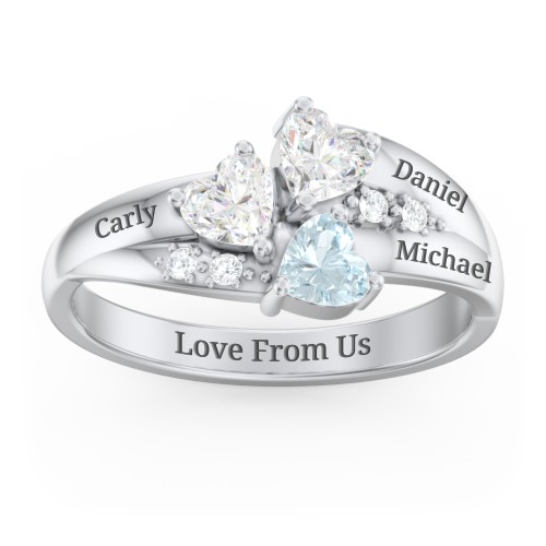 Heart Cluster Ring with Accents – Sterling Silver with Diamond, Aquamarine, and Cubic Zirconia