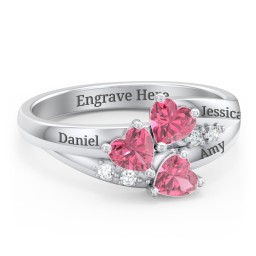 Heart Cluster Ring with Accents in 925 Sterling Silver with Cubic Zirconia and Pink Tourmaline