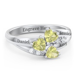 Heart Cluster Ring with Accents in 925 Sterling Silver with Cubic Zirconia and Peridot
