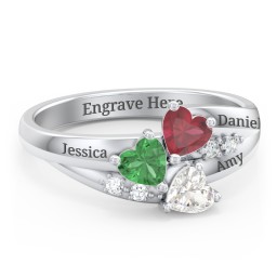 Heart Cluster Ring with Accents in 925 Sterling Silver with Cubic Zirconia, Emerald, and Ruby