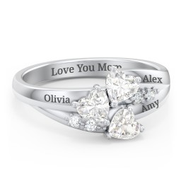 Heart Cluster Ring with Accents in 925 Sterling Silver with Cubic Zirconia and Diamond