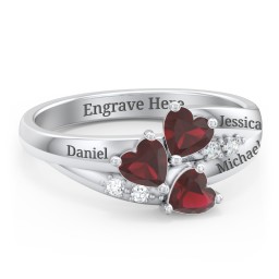 Heart Cluster Ring with Accents in 925 Sterling Silver with Diamond and Garnet