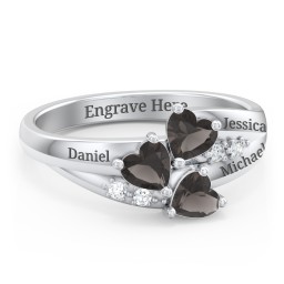 Heart Cluster Ring with Accents in 925 Sterling Silver with Smokey Quartz