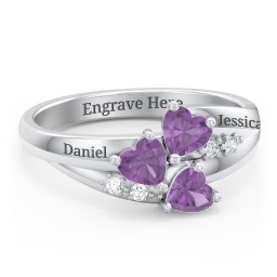 Heart Cluster Ring with Accents in 925 Sterling Silver with Amethyst