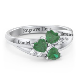 Heart Cluster Ring with Accents in 925 Sterling Silver with Emerald