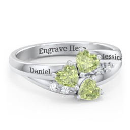 Heart Cluster Ring with Accents in 925 Sterling Silver with Peridot