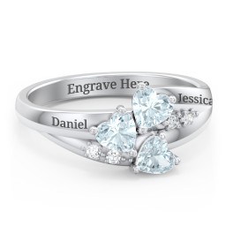 Heart Cluster Ring with Accents in 925 Sterling Silver with Aquamarine