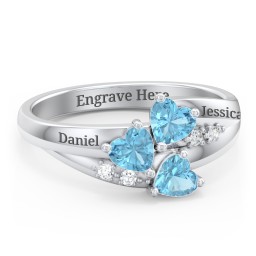 Heart Cluster Ring with Accents in 925 Sterling Silver with Blue Topaz