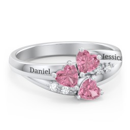 Heart Cluster Ring with Accents in 925 Sterling Silver with Pink Tourmaline