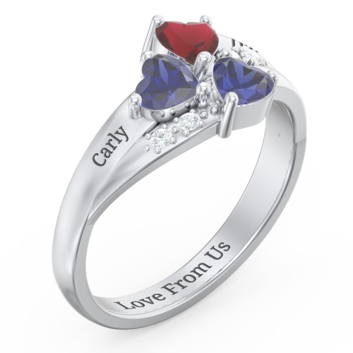 Heart Cluster Ring with Accents – Sterling Silver with Blue Sapphire, Garnet, and Cubic Zirconia