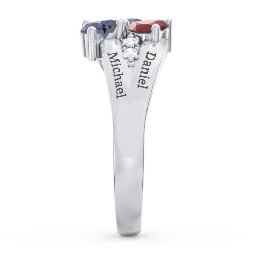 Heart Cluster Ring with Accents – Sterling Silver with Blue Sapphire, Garnet, and Cubic Zirconia