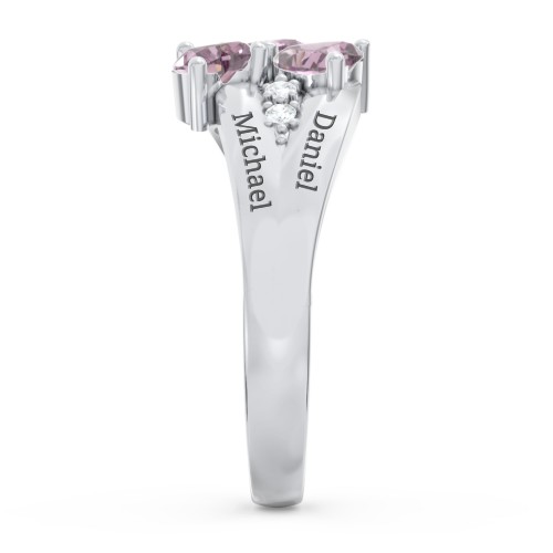 Heart Cluster Ring with Accents – Sterling Silver with Alexandrite and Cubic Zirconia