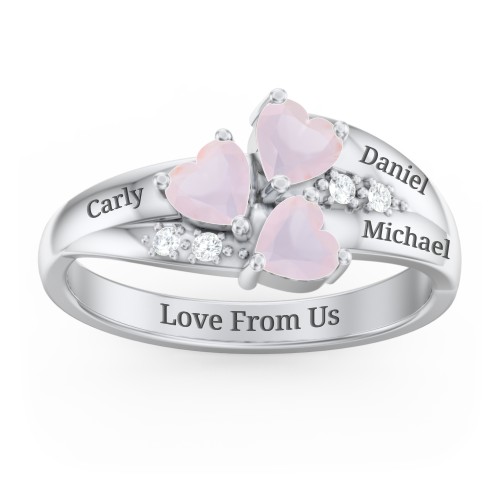 Heart Cluster Ring with Accents – Sterling Silver with Opal and Cubic Zirconia