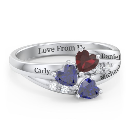 Heart Cluster Ring with Accents – Sterling Silver with Blue Sapphire, Garnet, and Cubic Zirconia
