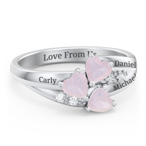 Heart Cluster Ring with Accents – Sterling Silver with Opal and Cubic Zirconia