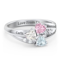 Heart Cluster Ring with Accents – 10K Yellow Gold with Cubic Zirconia, Pink Tourmaline, and Aquamarine