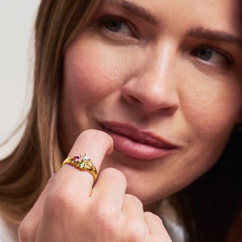 Heart Cluster Ring with Accents – 10K Yellow Gold with Cubic Zirconia, Pink Tourmaline, and Aquamarine