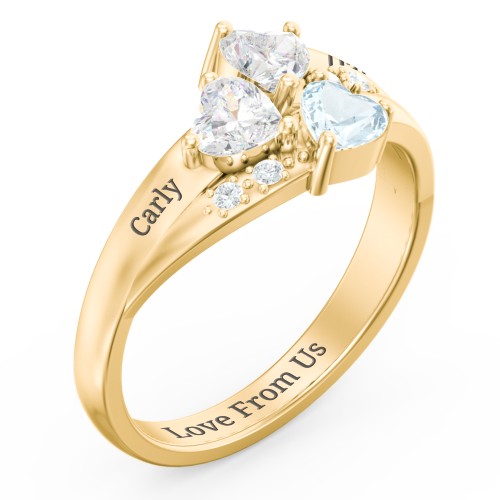 Heart Cluster Ring with Accents – 10K Yellow Gold with Diamond, Aquamarine, and Cubic Zirconia