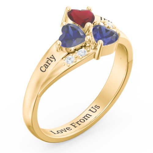 Heart Cluster Ring with Accents – 10K Yellow Gold with Blue Sapphire, Garnet, and Cubic Zirconia
