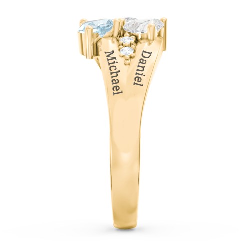 Heart Cluster Ring with Accents – 10K Yellow Gold with Diamond, Aquamarine, and Cubic Zirconia