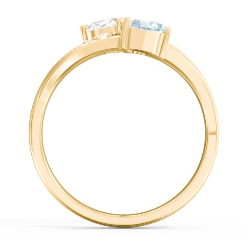 Heart Cluster Ring with Accents – 10K Yellow Gold with Diamond, Aquamarine, and Cubic Zirconia