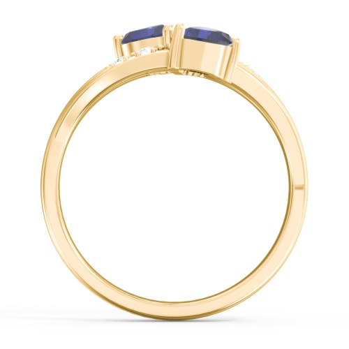 Heart Cluster Ring with Accents – 10K Yellow Gold with Blue Sapphire, Garnet, and Cubic Zirconia