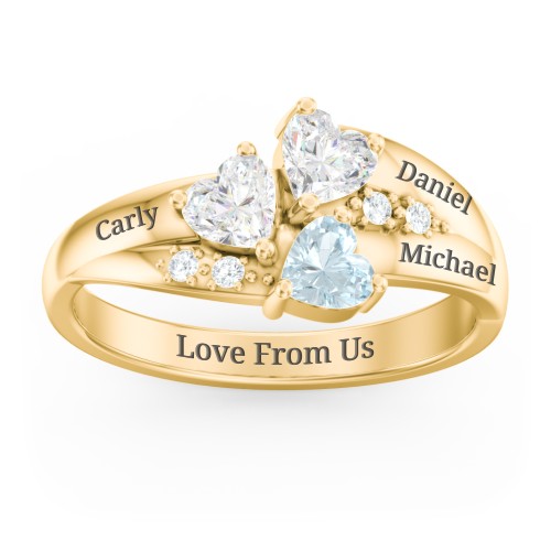 Heart Cluster Ring with Accents – 10K Yellow Gold with Diamond, Aquamarine, and Cubic Zirconia