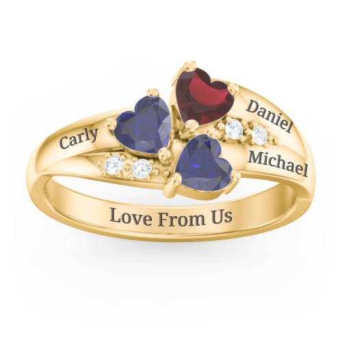 Heart Cluster Ring with Accents – 10K Yellow Gold with Blue Sapphire, Garnet, and Cubic Zirconia