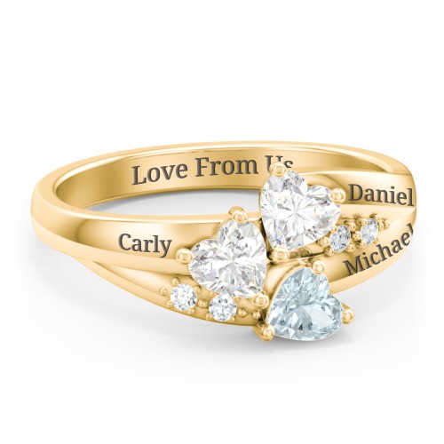 Heart Cluster Ring with Accents – 10K Yellow Gold with Diamond, Aquamarine, and Cubic Zirconia