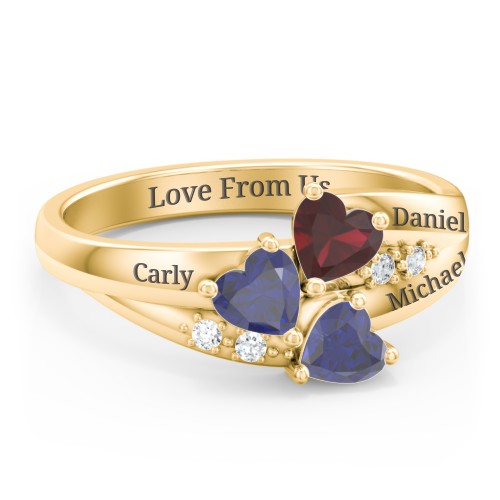 Heart Cluster Ring with Accents – 10K Yellow Gold with Blue Sapphire, Garnet, and Cubic Zirconia