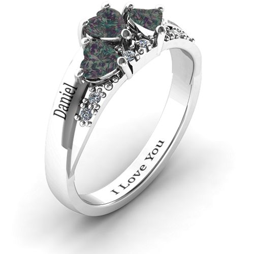 Tripartite Heart Gemstone Ring with Accents – Sterling Silver with Alexandrite and Cubic Zirconia