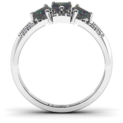Tripartite Heart Gemstone Ring with Accents – Sterling Silver with Alexandrite and Cubic Zirconia