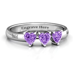 Triple Heart Stone Ring in 925 Sterling Silver with Amethyst