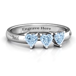 Triple Heart Stone Ring in 925 Sterling Silver with Aquamarine