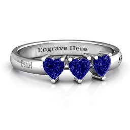 Triple Heart Stone Ring in 925 Sterling Silver with Blue Sapphire