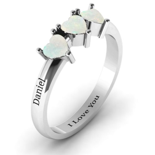 Triple Heart Stone Ring – Sterling Silver with Opal