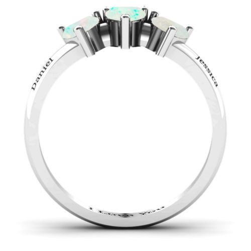 Triple Heart Stone Ring – Sterling Silver with Opal