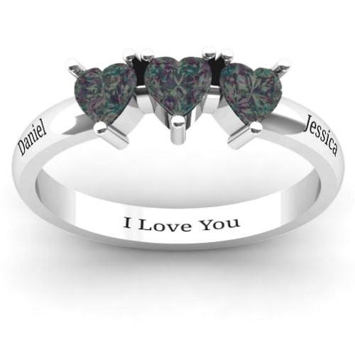 Triple Heart Stone Ring – Sterling Silver with Alexandrite