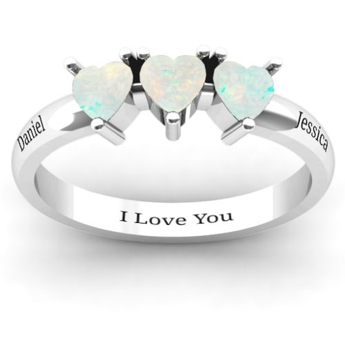 Triple Heart Stone Ring – Sterling Silver with Opal