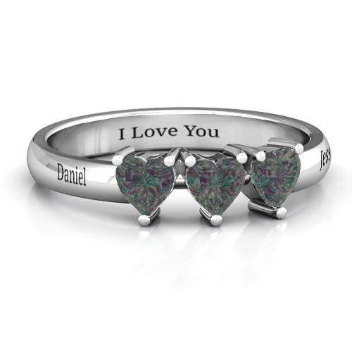 Triple Heart Stone Ring – Sterling Silver with Alexandrite