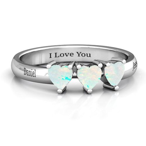 Triple Heart Stone Ring – Sterling Silver with Opal