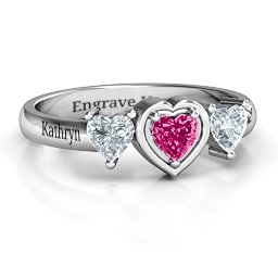 Heart Stone with Twin Heart Accents Ring