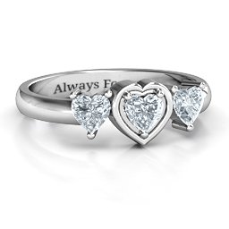 Heart Stone with Twin Heart Accents Ring in 925 Sterling Silver with Diamond