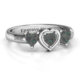 Heart Stone with Twin Heart Accents Ring in 925 Sterling Silver with Alexandrite