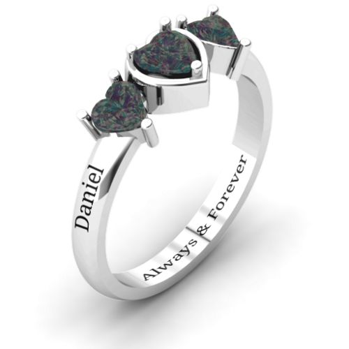 Heart Stone with Twin Heart Accents Ring – Sterling Silver with Alexandrite