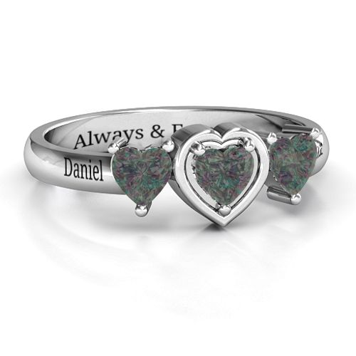 Heart Stone with Twin Heart Accents Ring – Sterling Silver with Alexandrite