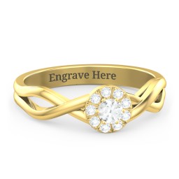 Braided Floral Cluster Ring in 10K Solid Yellow Gold with Cubic Zirconia and White Premium Zirconia