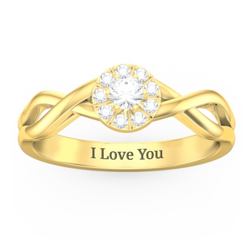 Braided Floral Cluster Ring – 14K Yellow Gold with Cubic Zirconia and White Premium Zirconia
