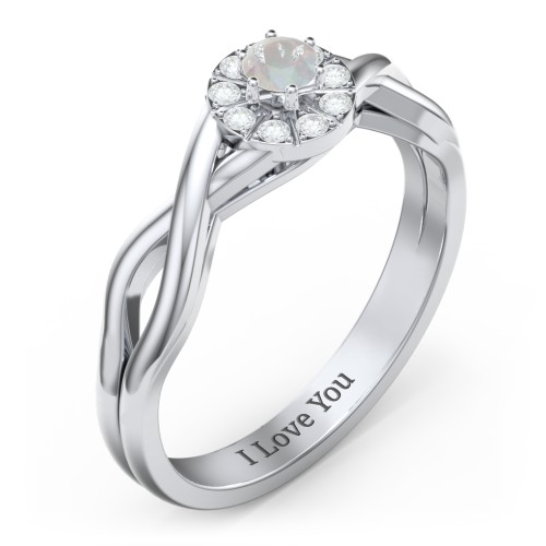 Braided Floral Cluster Ring – Sterling Silver with Opal and White Premium Zirconia