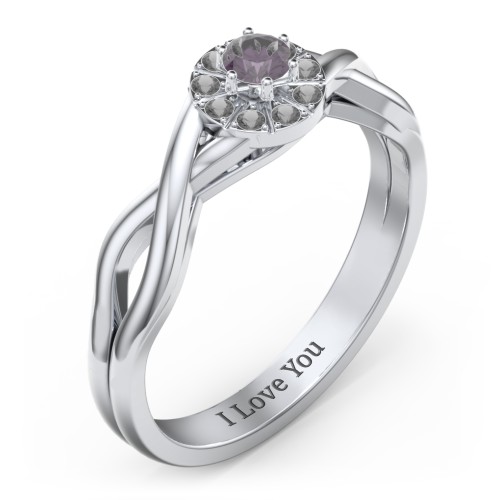 Braided Floral Cluster Ring – Sterling Silver with Alexandrite and Black Premium Zirconia
